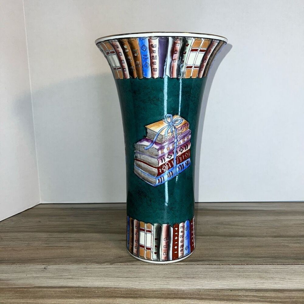 ETC Vintage Tall Library Book Vase/Umbrella Stand Books Multi Colored Number 112